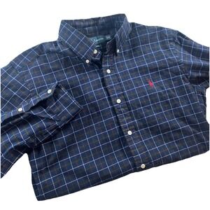 Polo Ralph Lauren Window Pane Plaid‎ Long Sleeve Button Down Shirt Navy Size S